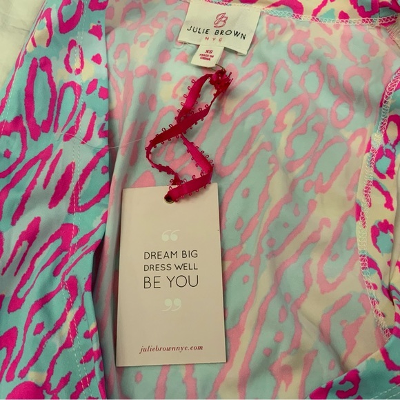 JB by Julie Brown Pink & Blue Lizzy Meow Leopard Print Wrap Dress XS New W/Tags - Picture 10 of 16